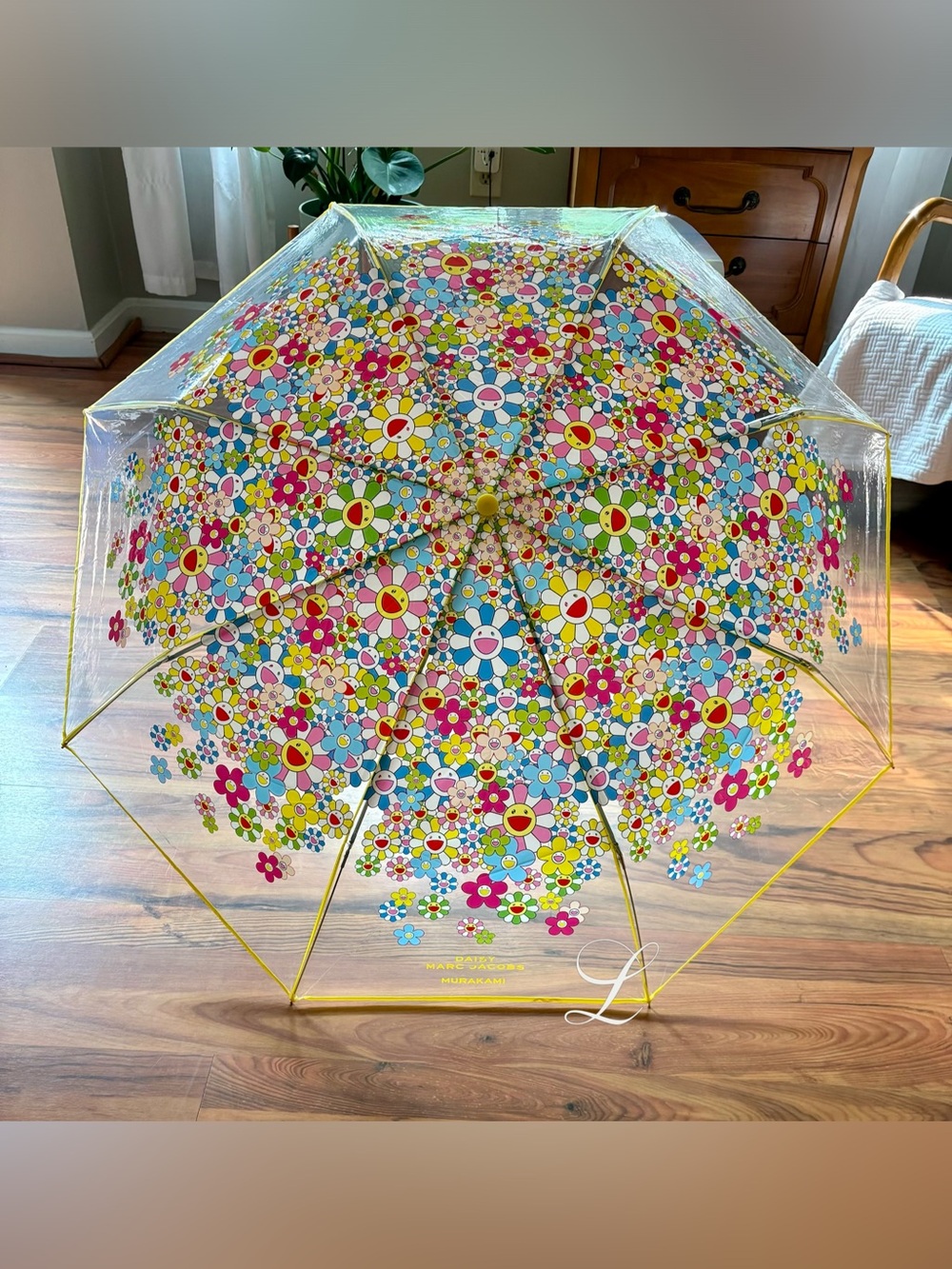 Limited Edition Marc Jacobs Clear Floral Dome Umbrella with Yellow Trim - Picture 4 of 4